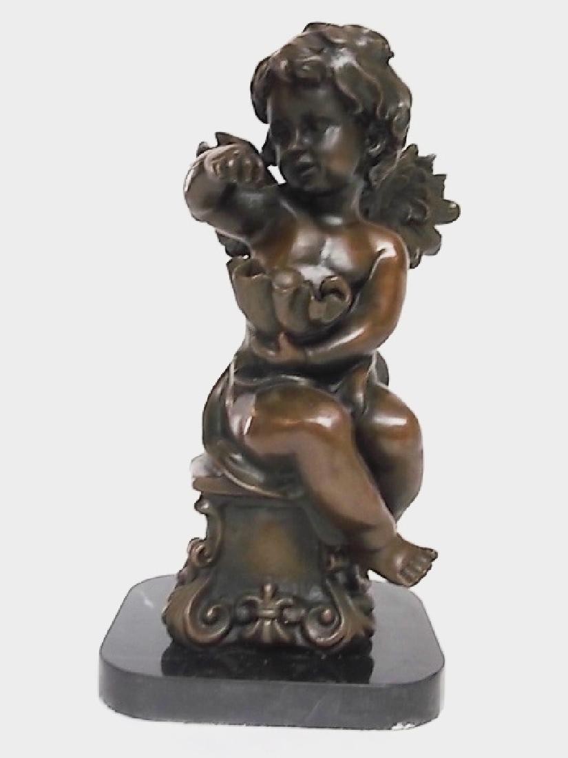 CHARMING BRONZE CHERUB STATUE W/ MARBLE BASE (1 of 5)