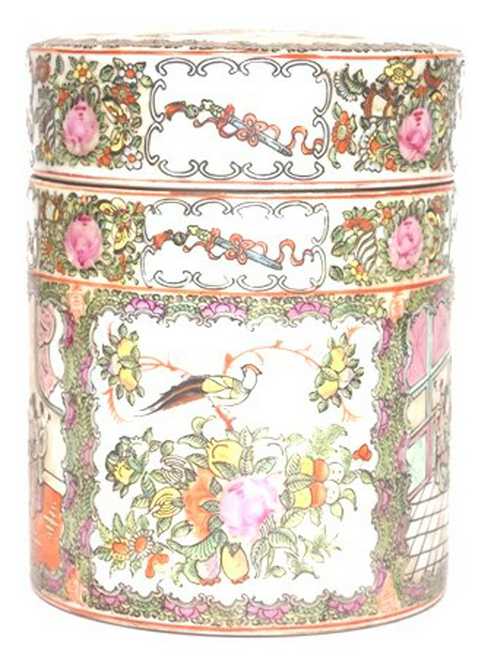 ANTIQUE CHINESE ASIAN PORCELAIN FAMILLE ROSE POT W/ LID (1 of 7)