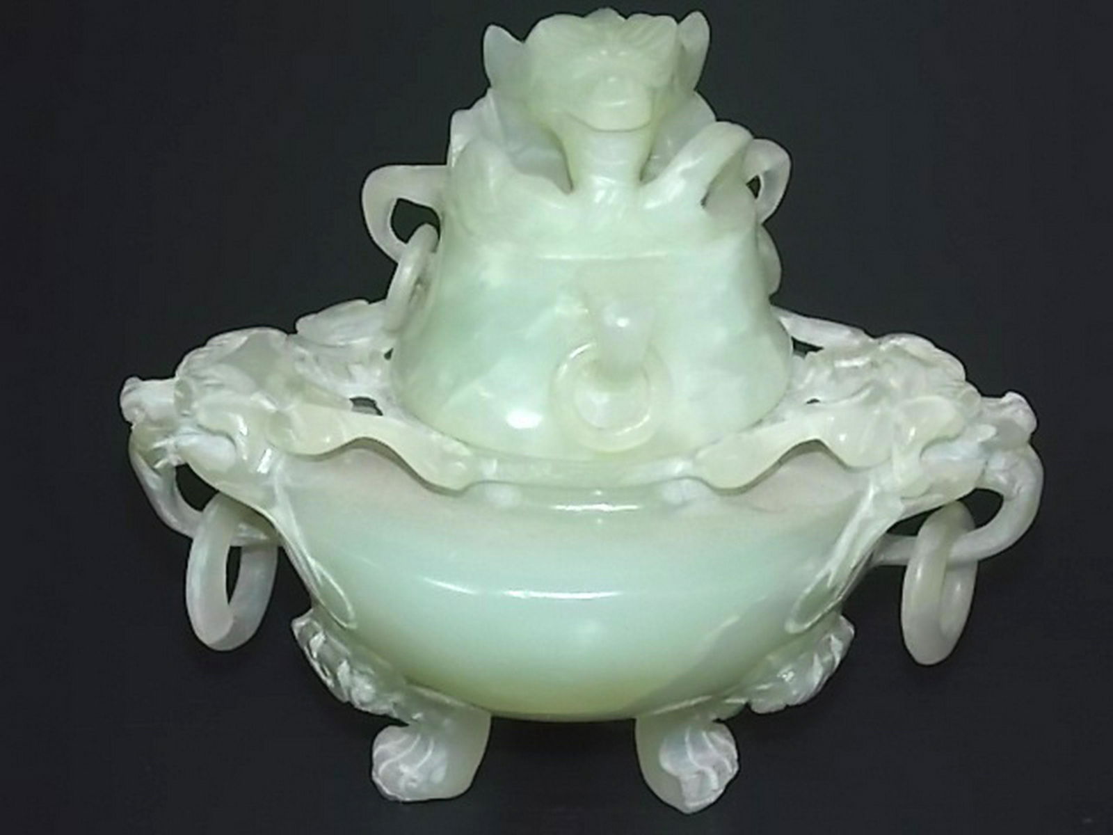 VINTAGE CHINESE ASIAN JADE DRAGON INCENSE BURNER JAR (1 of 5)