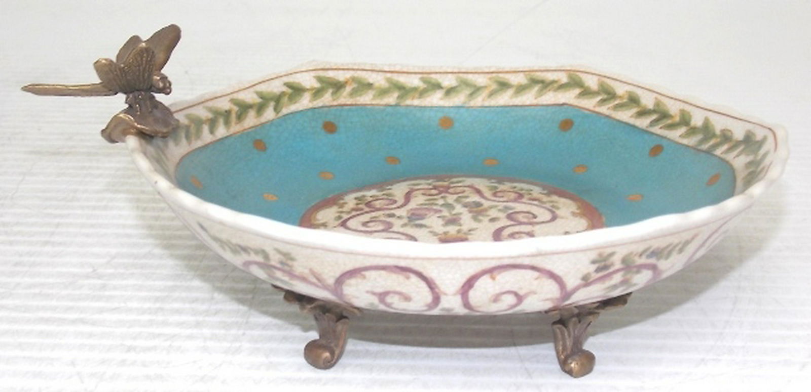 VICTORIAN ART NOUVEAU PORCELAIN BRONZE CANDY DISH (1 of 5)