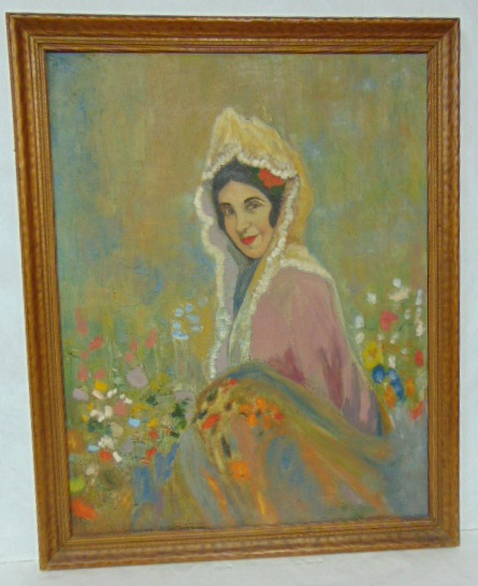 VINTAGE ANTIQUE LADY PORTRAIT PAINTING BY C. DUVALL: A BEAUTIFUL ANTIQUE PAINTING DONE BY LISTED ARTIST CHARLES W. DUVALL. THE PAINTING MEASURES 40 1/2" BY 32 1/2" WITH THE FRAME. CONDITION OF THE PAINTING IS GREAT FOR ITS AGE. THIS PAINTING IS A LITTLE