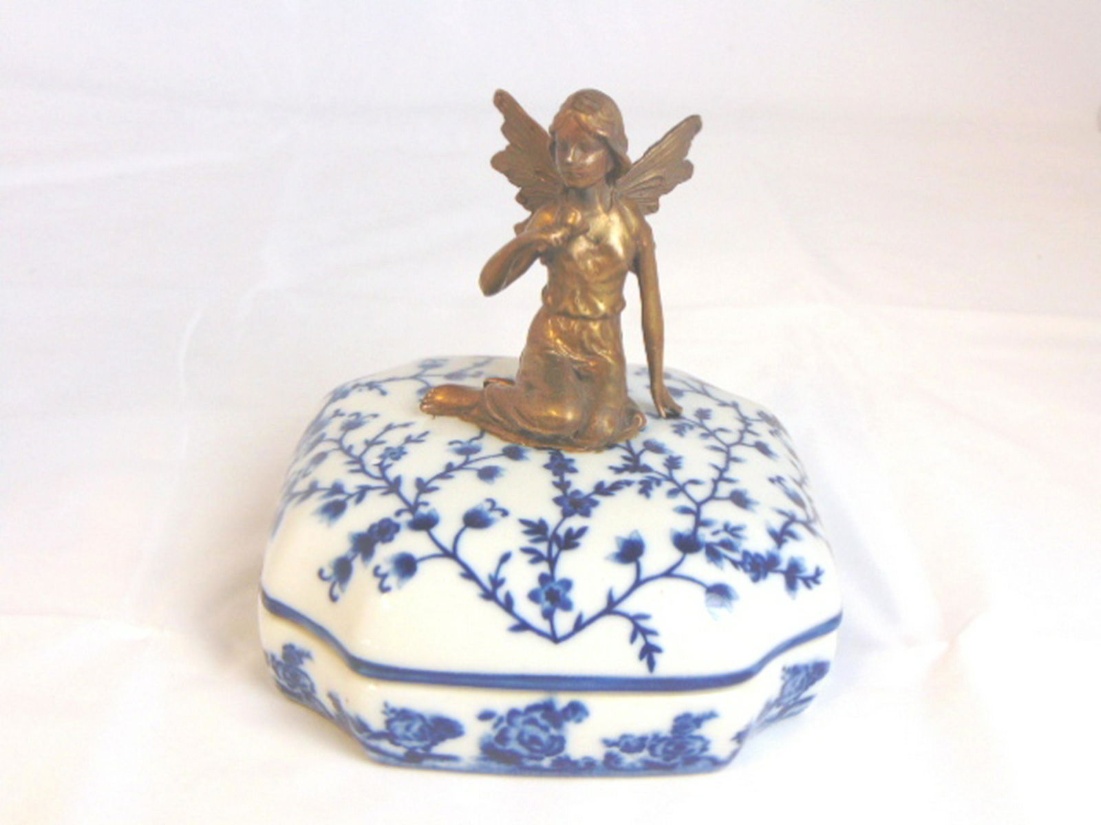 Decorative Porcelain Floral Vanity Trinket Box w/ Fairy (1 of 5)