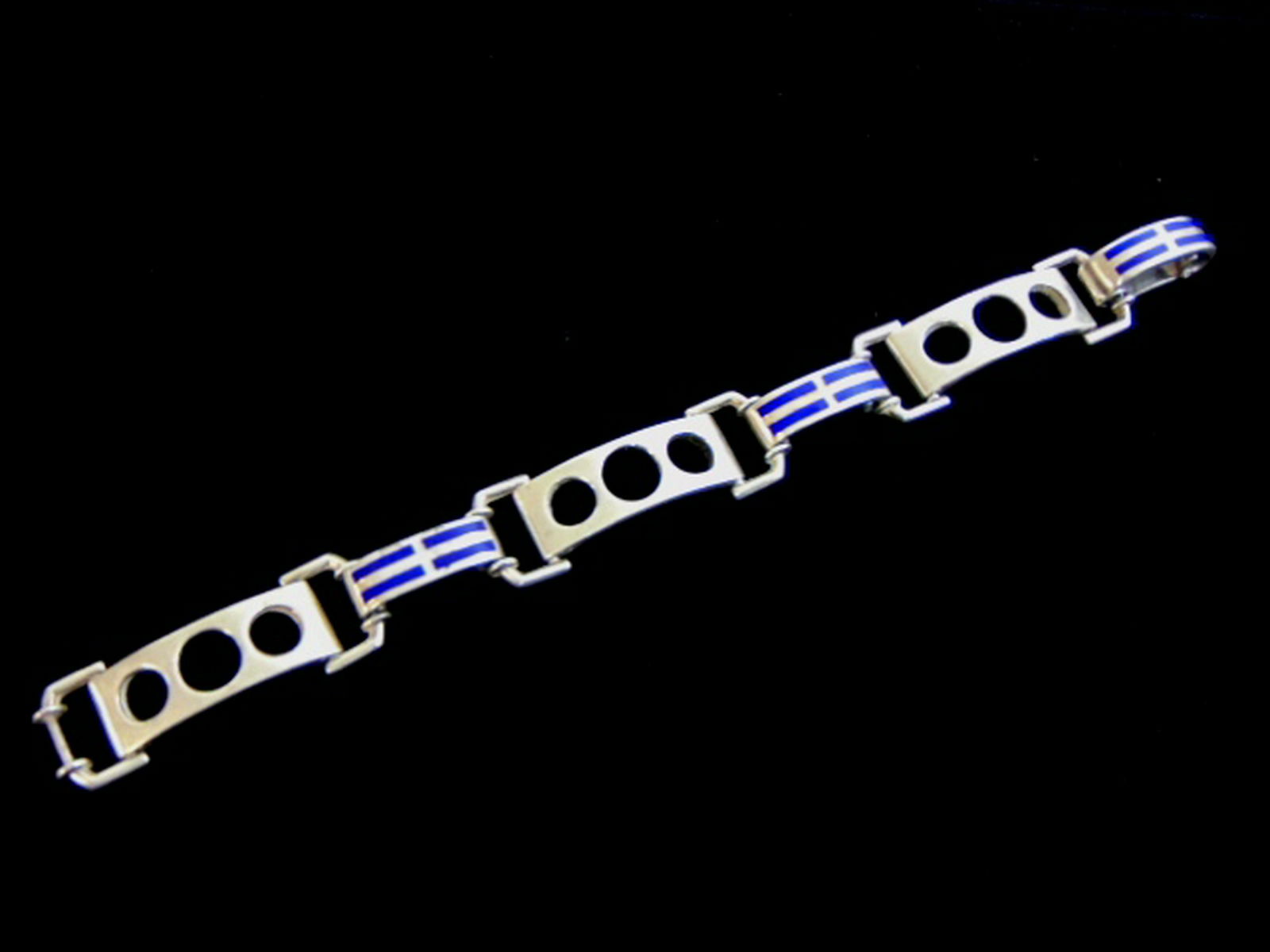 Vintage Estate Sterling Silver Bracelet w/ Lapis Inlay (1 of 3)