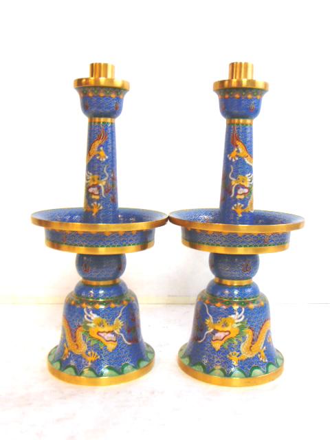 Vint Chinese Asian Cloisonne Dragon Candlestick Holders (1 of 7)