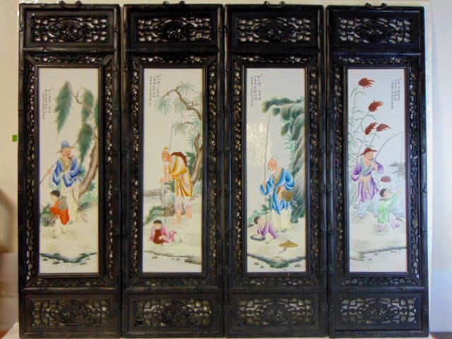 VINTAGE HAND PAINTED CHINESE PORCELAIN ASIAN PANELS (1 of 8)