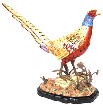 HAND PAINTED PORCELAIN PHEASANT W/ BRONZE (1 of 5)
