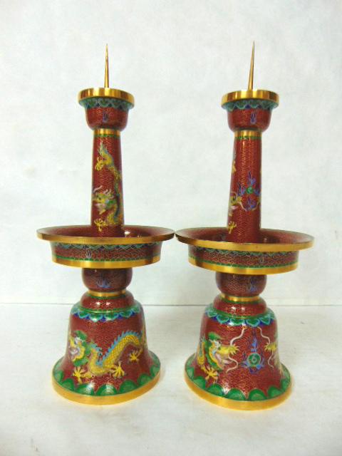 VINTAGE ANTIQUE CHINESE CLOISONNE DRAGON CANDLESTICKS (1 of 6)