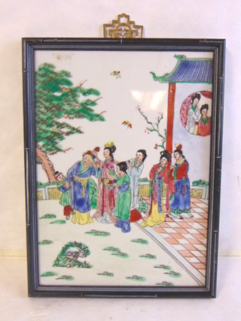 VINTAGE ANTIQUE CHINESE PORCELAIN TILE PANEL (1 of 3)