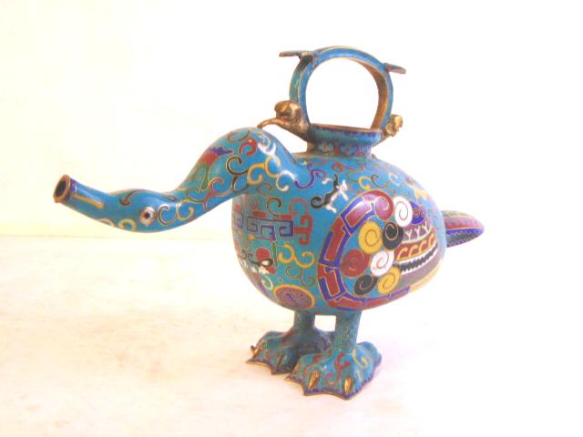 VINTAGE ANTIQUE CHINESE CLOISONNE DUCK TEAPOT (1 of 7)