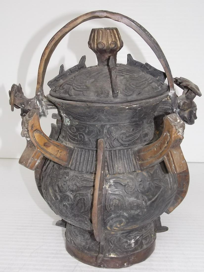 VINTAGE CHINESE BRONZE JAR W/ MYTHICAL ANIMAL (1 of 5)