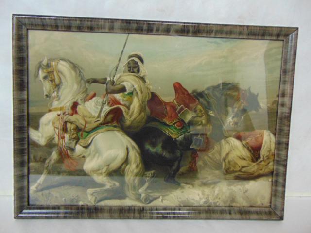 ANTIQUE ARAB WARRIOR HORSE PRINT W/ FRAME (1 of 3)