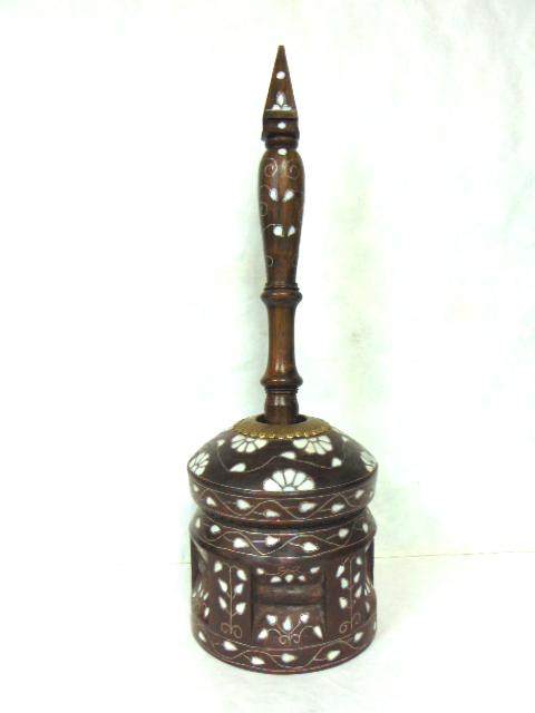 VINTAGE AFRICAN LARGE MORTAR & PESTLE MASHER W/ MOP (1 of 7)