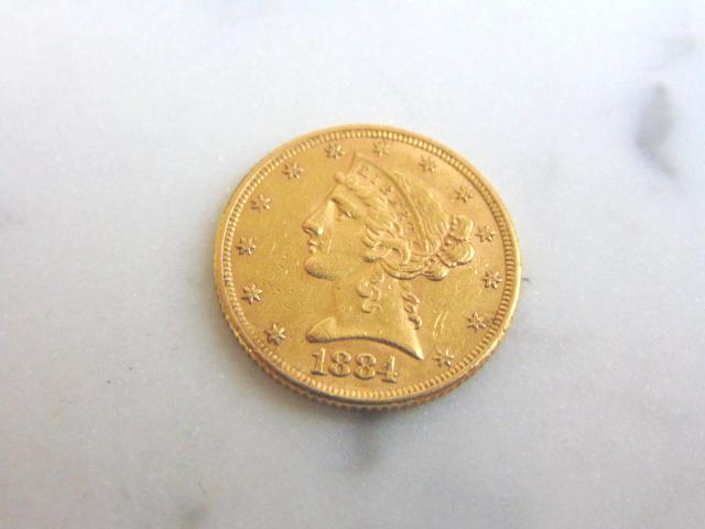 Antique Estate Find 1884 U.S. $5 Gold Liberty Coin (1 of 2)