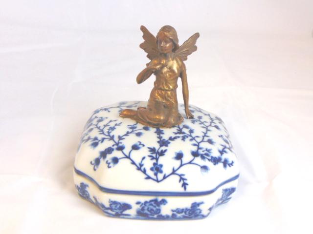 Decorative Porcelain Floral Vanity Trinket Box w/ Fairy (1 of 5)