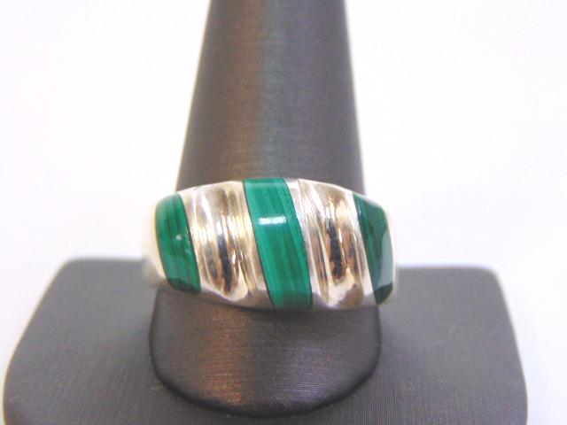 Mens Sterling Silver Ring w/ Malachite (1 of 5)