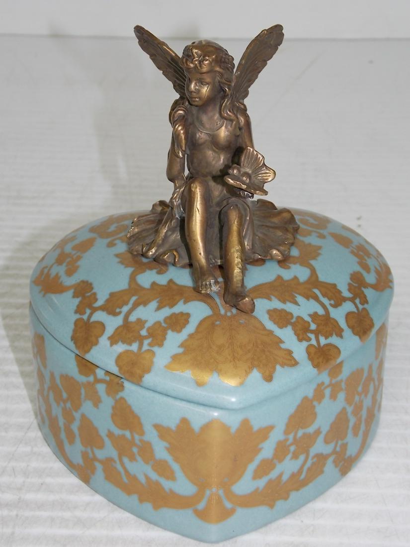 HEART SHAPED VICTORIAN VANITY BOX W/ BRONZE FAIRY (1 of 6)