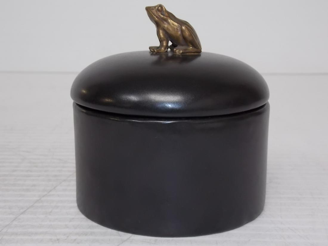 Decorative Porcelain Vanity Trinket Box w/ Bronze Frog (1 of 5)