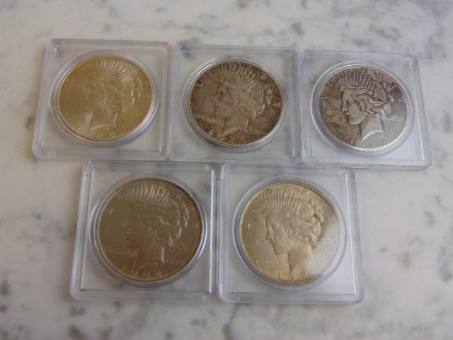 ESTATE FIND LOT OF 5 PEACE SILVER DOLLARS (1 of 2)
