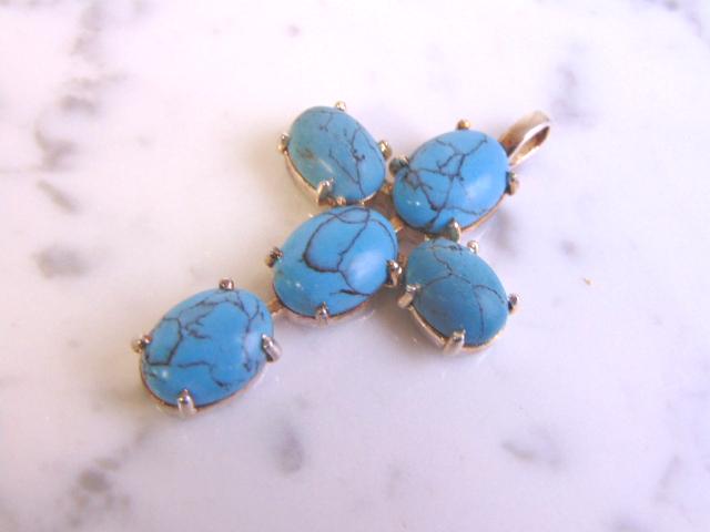 Sterling Silver South Western Turquoise Cross Pendant (1 of 2)