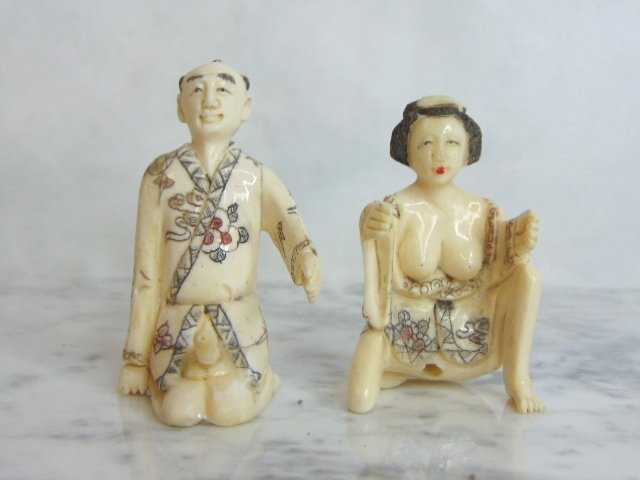 Hand Carved Japanese Netsuke Couple (1 of 5)