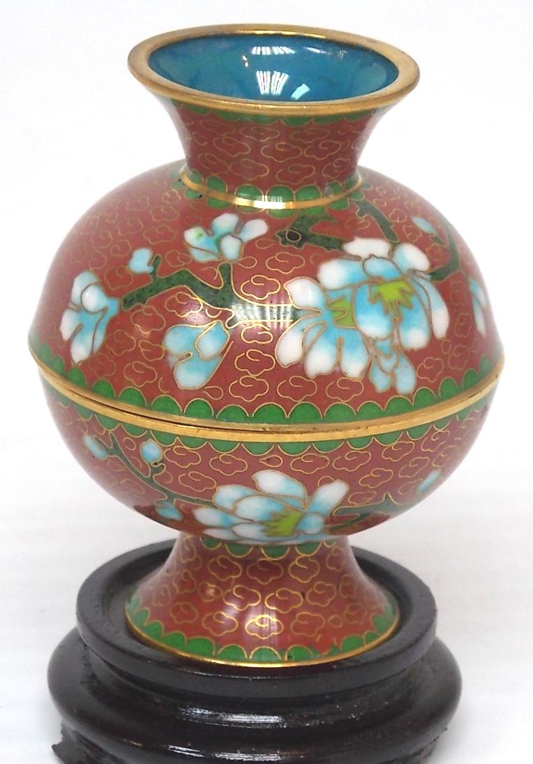 VINTAGE CLOISONNE MINI RICE WARMER W/ STAND (1 of 3)
