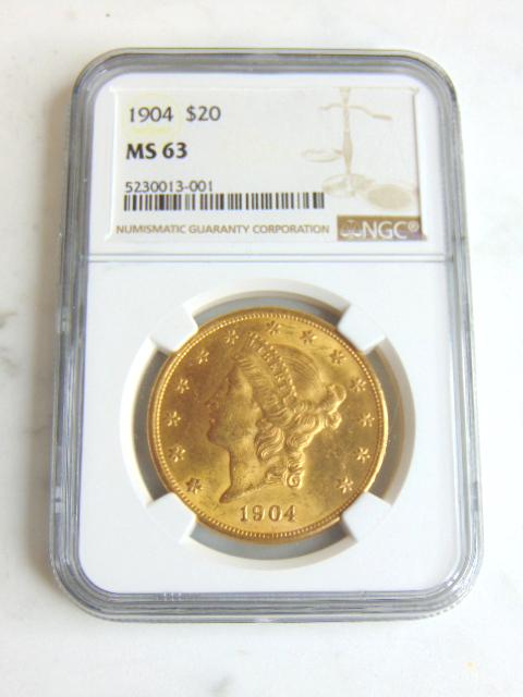 Graded MS63 1904 U.S. $20 Gold Liberty Coin (1 of 2)