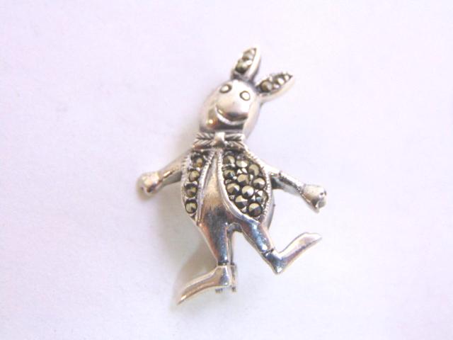 Womens Sterling Silver Dancing Bunny Rabbit Brooch (1 of 2)