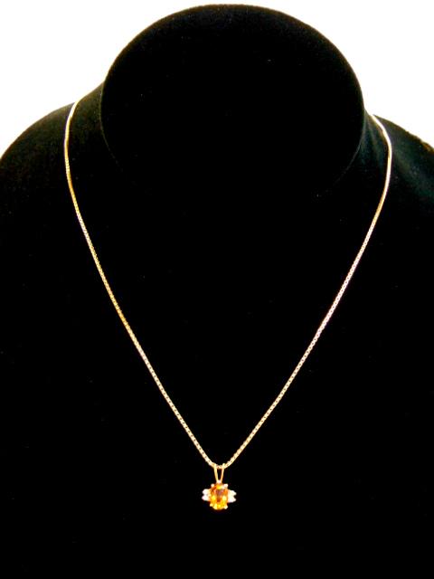 Womens 14K Gold Necklace w/ Citrine & Diamond Pendant (1 of 4)