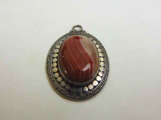 Womens Vintage Sterling Silver Victorian Agate Pendant (1 of 2)