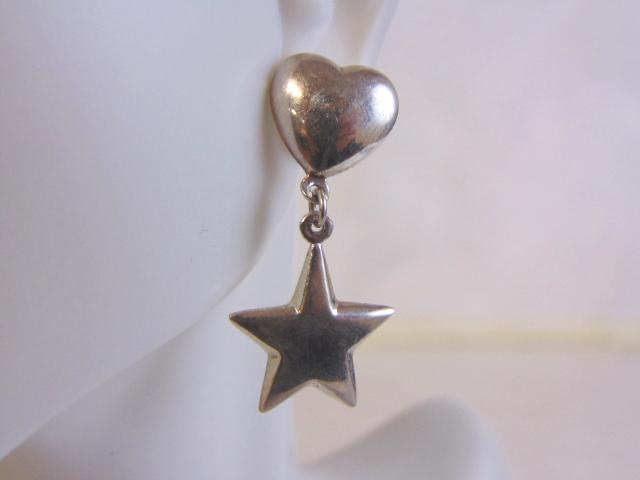 Womens Vintage Sterling Silver Heart & Star Earrings (1 of 3)