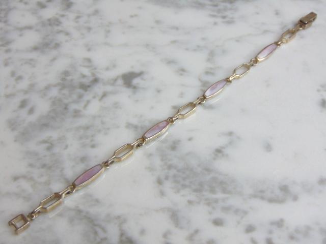 Womens Vintage Sterling Silver Opal Inlay Link Bracelet (1 of 3)