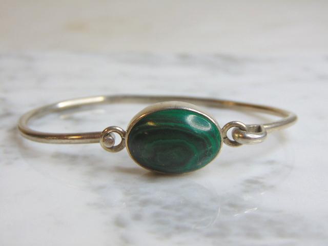 Womens Vintage Sterling Silver Malachite Bracelet (1 of 4)
