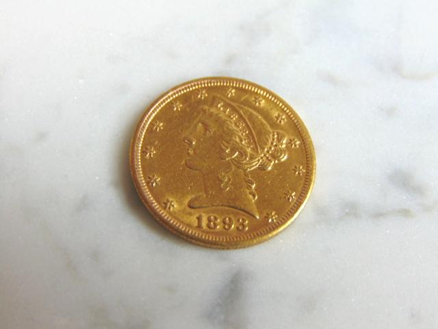 ESTATE FIND 1893-S $5 LIBERTY HALF EAGLE GOLD COIN (1 of 2)