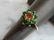 Womens 14K Gold Ring w/ Emerald & Rhodolite Stones