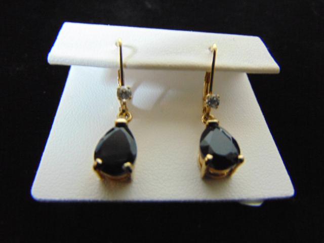 Sterling Silver Gold Tone Dangle Earrings W/ Onyx Stone (1 of 2)
