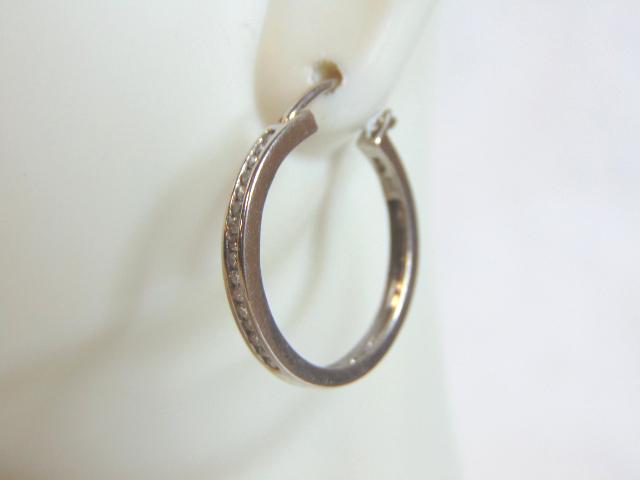 Vintage Estate 14K White Gold Hoop Earrings w/ CZ Stone (1 of 4)