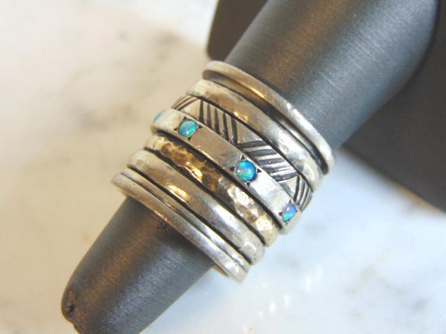 Womens Vintage Estate Sterling Silver Opal Fidget Ring (1 of 2)