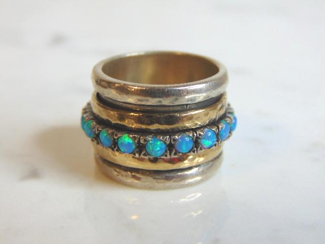Womens Vintage Estate Sterling Silver Opal Fidget Ring (1 of 2)