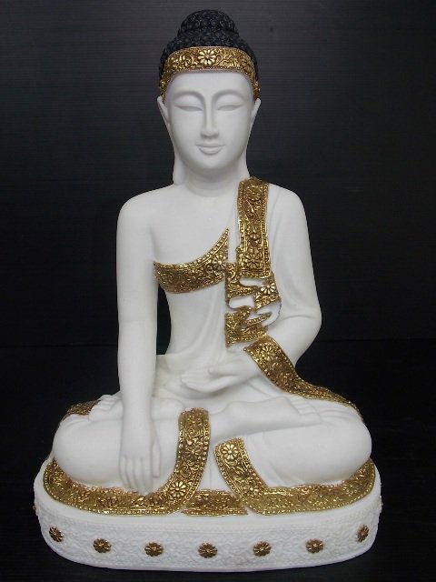 STATUE OF SITTING BUDDHA W/ MARBLE FINISH GARDEN ART (1 of 7)