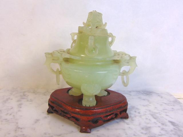 VINTAGE CHINESE ASIAN JADE DRAGON INCENSE BURNER JAR (1 of 6)
