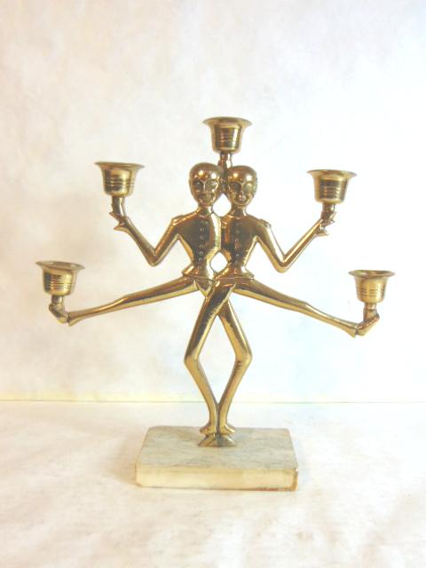 VINTAGE BRASS FIGURAL CANDELABRA W/ MARBLE BASE (1 of 6)