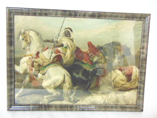ANTIQUE ARAB WARRIOR HORSE PRINT W/ FRAME (1 of 3)