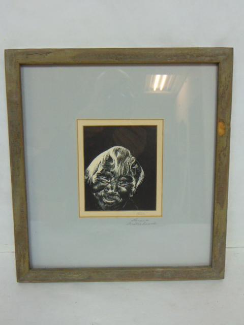 VINTAGE SCRATCH BOARD DRAWING OF NATIVE AMERICAN ESKIMO (1 of 5)