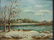 ANTIQUE OIL ON BOARD PAINTING OF A WINTER LAKE SCENE - 2
