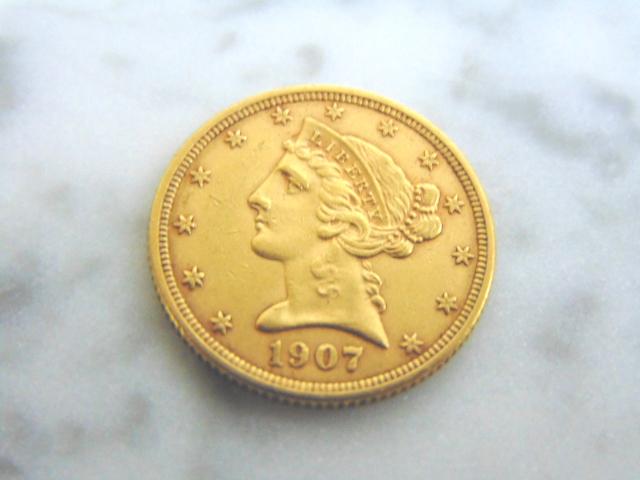 Antique Estate Find 1907-D U.S. $5 Gold Liberty Coin (1 of 2)