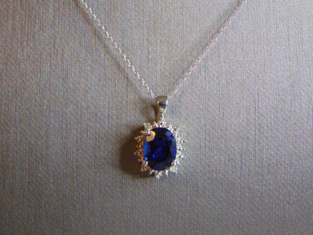 10K Gold Necklace w/ Diamond & Sapphire Pendant (1 of 3)