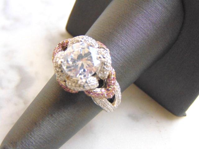 Womens Sterling Silver Ring w/ Diamond Cut CZ Stones (1 of 5)