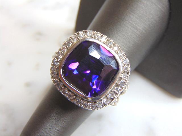 Womens Vintage Sterling Silver Amethyst Stone Ring (1 of 4)