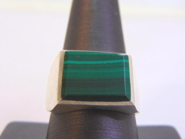 Mens Estate Sterling Silver Ring w/ Malachite (1 of 5)