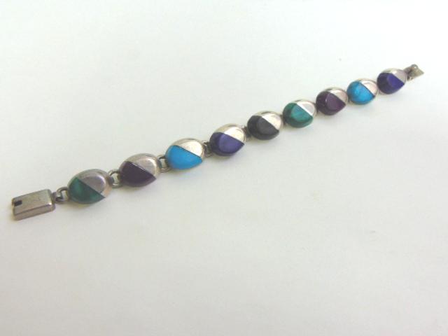 Womens Vintage Sterling Silver Stone Link Bracelet (1 of 3)